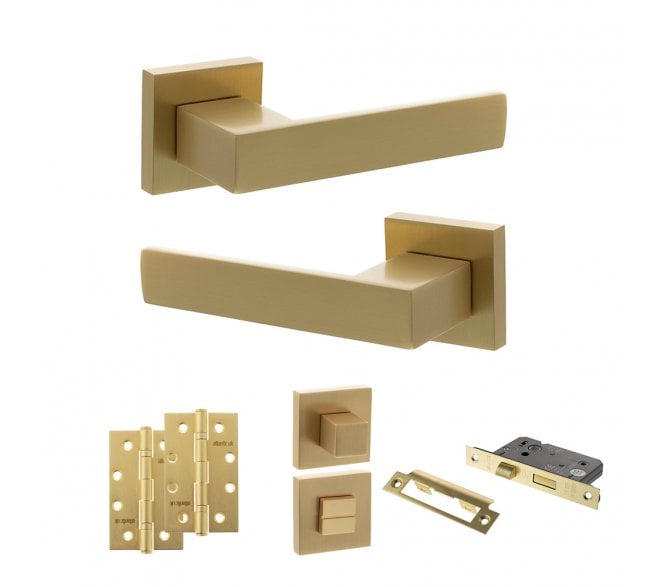 Senza Pari Panetti Door Handle Bathroom Pack (4 Slim Knuckle Hinges x2) - Satin Brass