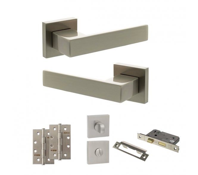 Senza Pari Panetti Door Handle Bathroom Pack (4 Slim Knuckle Hinges x2) - Satin Nickel
