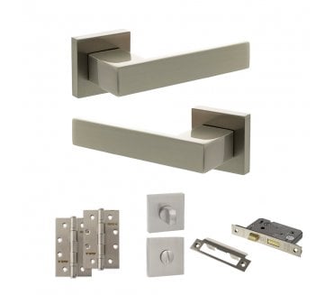 Senza Pari Panetti Door Handle Bathroom Pack (4 Slim Knuckle Hinges x2) - Satin Nickel