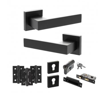 Senza Pari Panetti Door Handle Euro Profile Lock Pack (3 Ball Bearing Hinges x3) - Matt Black