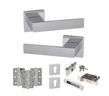 Senza Pari Panetti Door Handle Euro Profile Lock Pack (3 Ball Bearing Hinges x3) - Polished Chrome