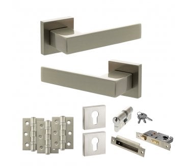 Senza Pari Panetti Door Handle Euro Profile Lock Pack (3 Ball Bearing Hinges x3) - Satin Nickel