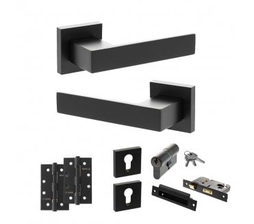 Senza Pari Panetti Door Handle Euro Profile Lock Pack (4 Slim Knuckle Hinges x2) - Matt Black