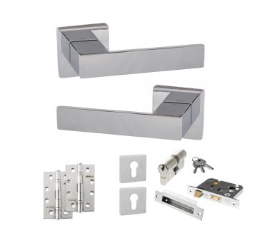 Senza Pari Panetti Door Handle Euro Profile Lock Pack (4 Slim Knuckle Hinges x2) - Polished Chrome