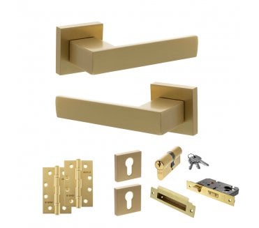 Senza Pari Panetti Door Handle Euro Profile Lock Pack (4 Slim Knuckle Hinges x2) - Satin Brass