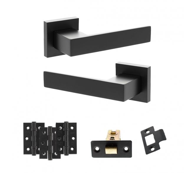 Senza Pari Panetti Door Handle Latch Pack (3 Ball Bearing Hinges x3) - Matt Black