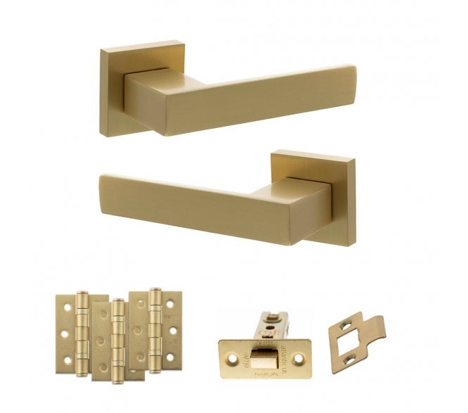 Senza Pari Panetti Door Handle Latch Pack (3 Ball Bearing Hinges x3) - Satin Brass