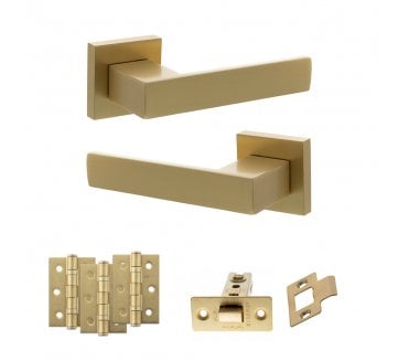 Senza Pari Panetti Door Handle Latch Pack (3 Ball Bearing Hinges x3) - Satin Brass