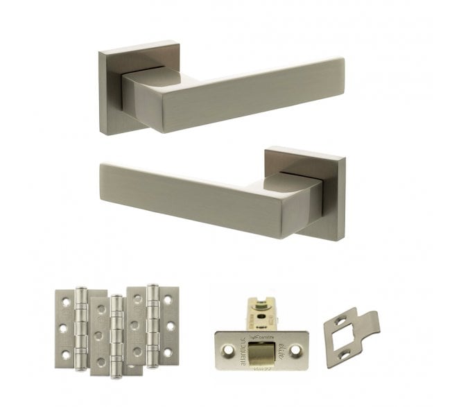 Senza Pari Panetti Door Handle Latch Pack (3 Ball Bearing Hinges x3) - Satin Nickel