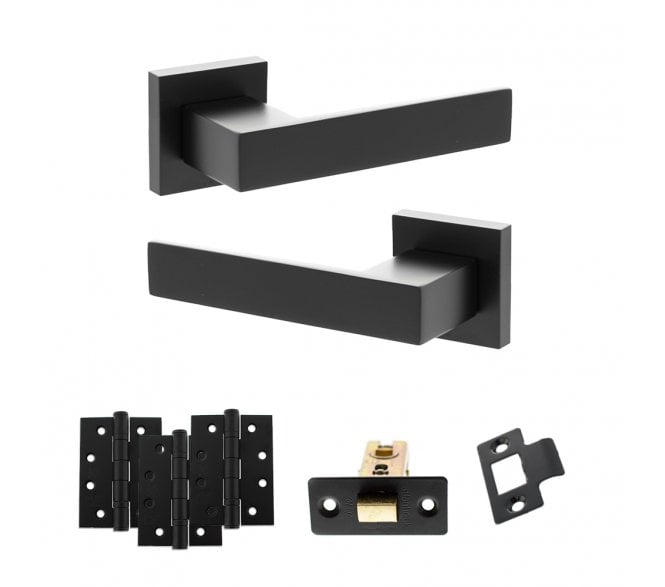 Senza Pari Panetti Door Handle Latch Pack (4 Fire Rated Hinges x3) - Matt Black