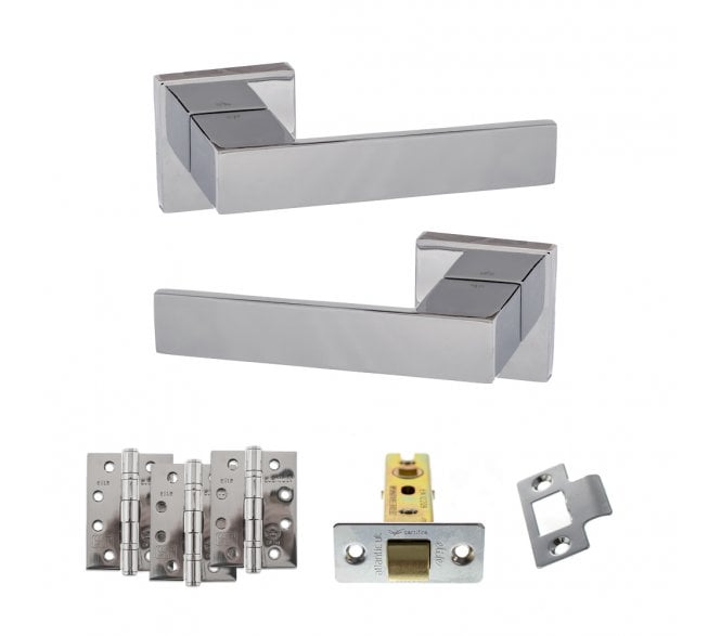Senza Pari Panetti Door Handle Latch Pack (4 Fire Rated Hinges x3) - Polished Chrome
