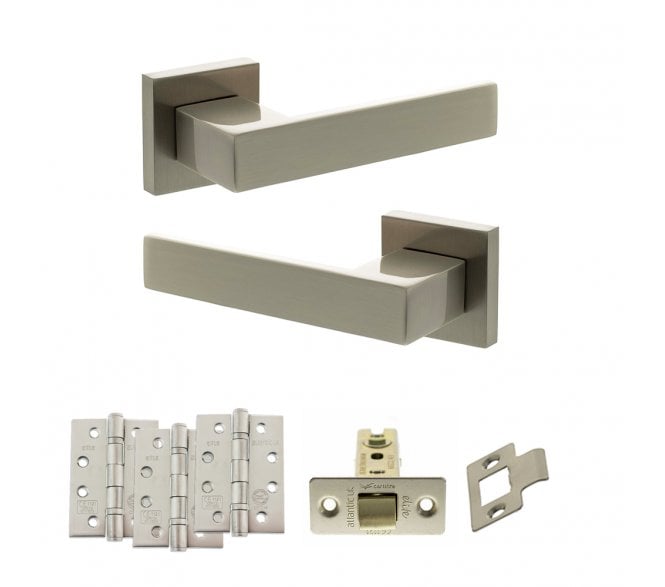 Senza Pari Panetti Door Handle Latch Pack (4 Fire Rated Hinges x3) - Satin Nickel