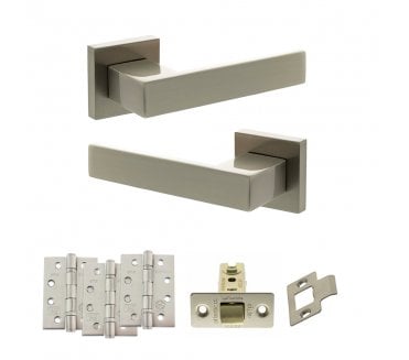 Senza Pari Panetti Door Handle Latch Pack (4 Fire Rated Hinges x3) - Satin Nickel