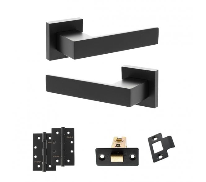 Senza Pari Panetti Door Handle Latch Pack (4 Slim Knuckle Hinges x2) - Matt Black