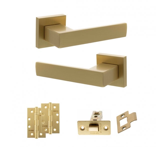 Senza Pari Panetti Door Handle Latch Pack (4 Slim Knuckle Hinges x2) - Satin Brass