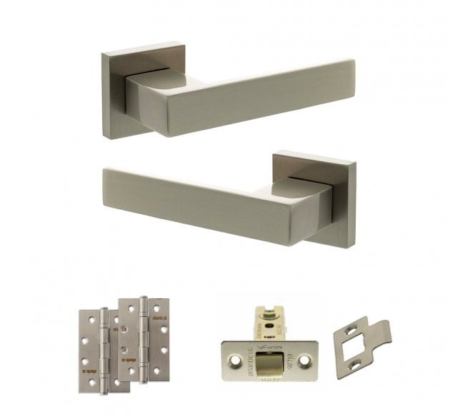 Senza Pari Panetti Door Handle Latch Pack (4 Slim Knuckle Hinges x2) - Satin Nickel