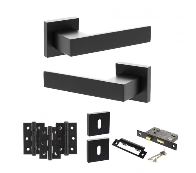 Senza Pari Panetti Door Handle Lock Pack (3 Ball Bearing Hinges x3) - Matt Black