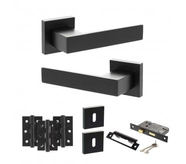 Senza Pari Panetti Door Handle Lock Pack (3 Ball Bearing Hinges x3) - Matt Black