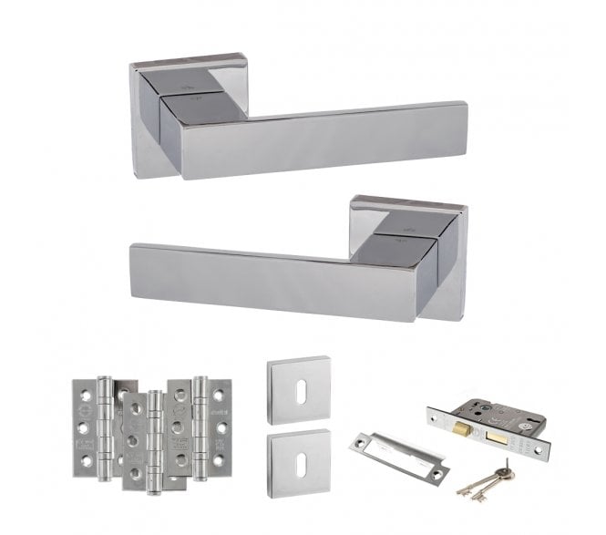 Senza Pari Panetti Door Handle Lock Pack (3 Ball Bearing Hinges x3) - Polished Chrome