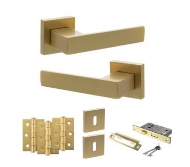 Senza Pari Panetti Door Handle Lock Pack (3 Ball Bearing Hinges x3) - Satin Brass