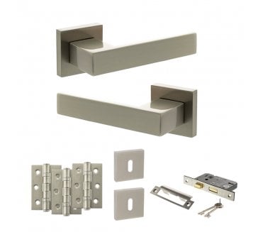 Senza Pari Panetti Door Handle Lock Pack (3 Ball Bearing Hinges x3) - Satin Nickel