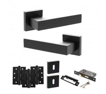 Senza Pari Panetti Door Handle Lock Pack (4 Fire Rated Hinges x3) - Matt Black
