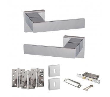 Senza Pari Panetti Door Handle Lock Pack (4 Fire Rated Hinges x3) - Polished Chrome