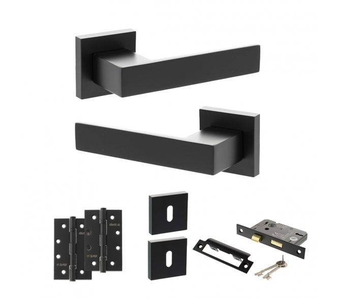 Senza Pari Panetti Door Handle Lock Pack (4 Slim Knuckle Hinges x2) - Matt Black