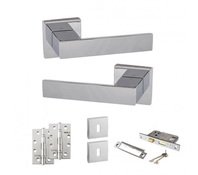 Senza Pari Panetti Door Handle Lock Pack (4 Slim Knuckle Hinges x2) - Polished Chrome
