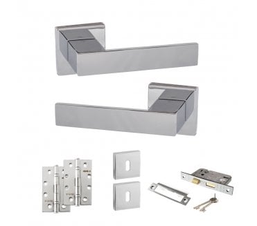 Senza Pari Panetti Door Handle Lock Pack (4 Slim Knuckle Hinges x2) - Polished Chrome