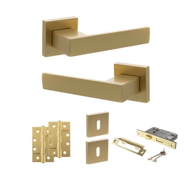 Senza Pari Panetti Door Handle Lock Pack (4 Slim Knuckle Hinges x2) - Satin Brass