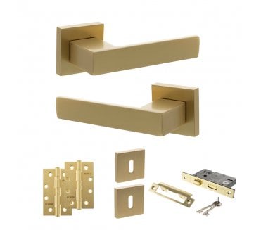 Senza Pari Panetti Door Handle Lock Pack (4 Slim Knuckle Hinges x2) - Satin Brass