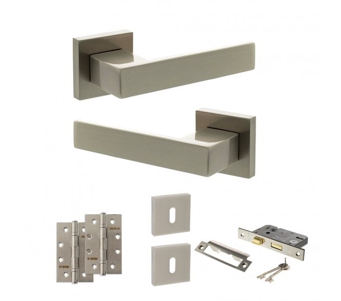 Senza Pari Panetti Door Handle Lock Pack (4 Slim Knuckle Hinges x2) - Satin Nickel