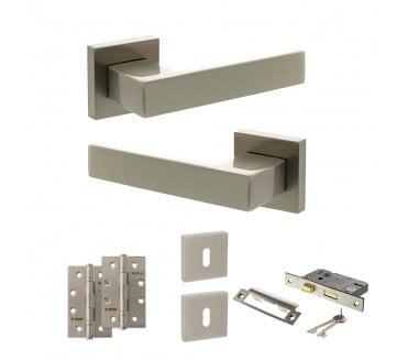 Senza Pari Panetti Door Handle Lock Pack (4 Slim Knuckle Hinges x2) - Satin Nickel
