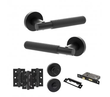 Senza Pari Rosarno Door Handle Bathrom Pack (3 Ball Bearing Hinges x3) - Matt Black
