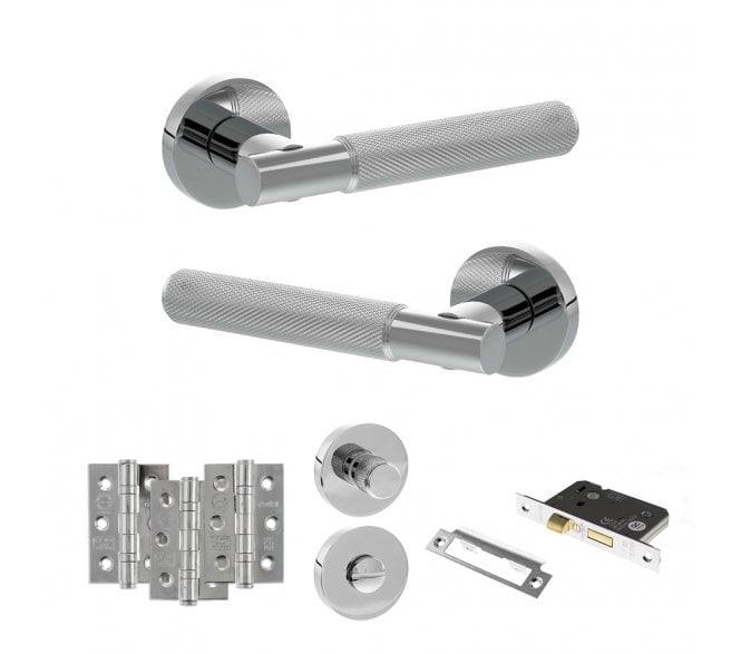 Senza Pari Rosarno Door Handle Bathrom Pack (3 Ball Bearing Hinges x3) - Polished Chrome