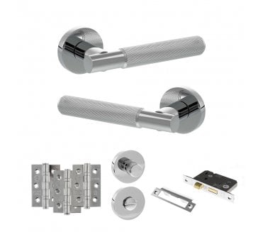 Senza Pari Rosarno Door Handle Bathrom Pack (3 Ball Bearing Hinges x3) - Polished Chrome