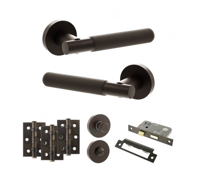 Senza Pari Rosarno Door Handle Bathrom Pack (3 Ball Bearing Hinges x3) - Urban Dark Bronze