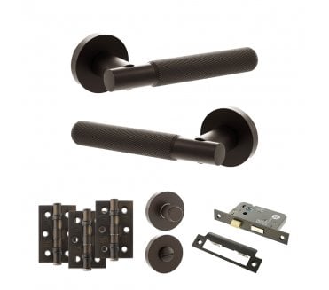 Senza Pari Rosarno Door Handle Bathrom Pack (3 Ball Bearing Hinges x3) - Urban Dark Bronze