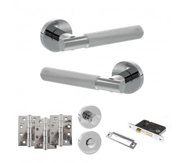 Senza Pari Rosarno Door Handle Bathroom Pack (4 Fire Rated Hinges x3) - Polished Chrome