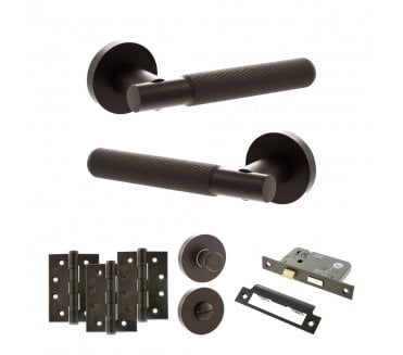 Senza Pari Rosarno Door Handle Bathroom Pack (4 Fire Rated Hinges x3) - Urban Dark Bronze
