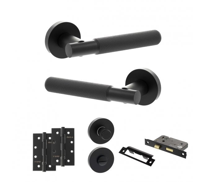 Senza Pari Rosarno Door Handle Bathroom Pack (4 Slim Knuckle Hinges x2) - Matt Black