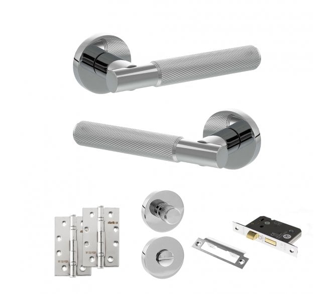 Senza Pari Rosarno Door Handle Bathroom Pack (4 Slim Knuckle Hinges x2) - Polished Chrome