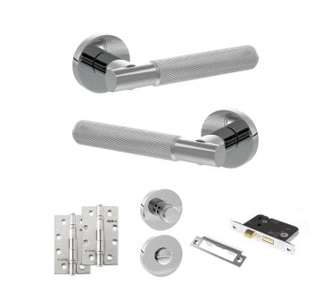 Senza Pari Rosarno Door Handle Bathroom Pack (4 Slim Knuckle Hinges x2) - Polished Chrome