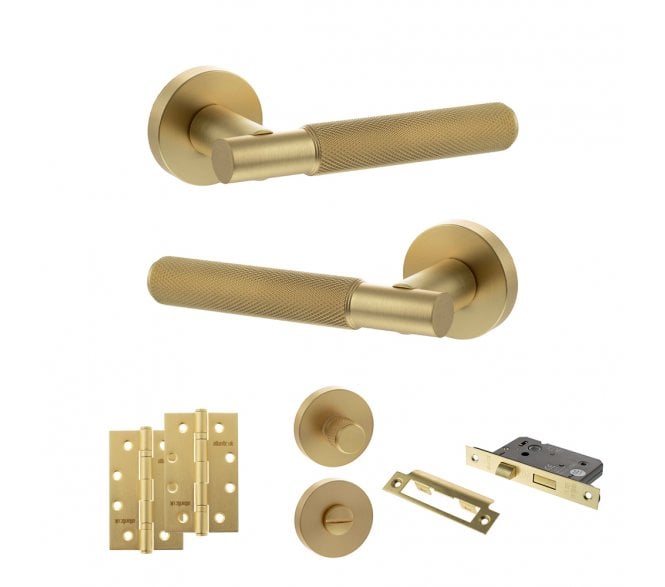 Senza Pari Rosarno Door Handle Bathroom Pack (4 Slim Knuckle Hinges x2) - Satin Brass