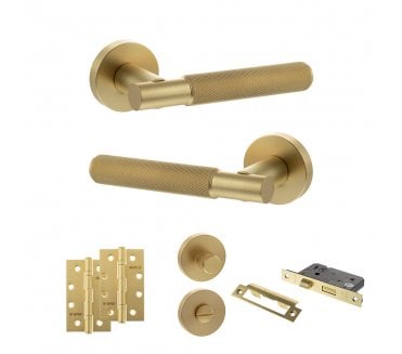 Senza Pari Rosarno Door Handle Bathroom Pack (4 Slim Knuckle Hinges x2) - Satin Brass