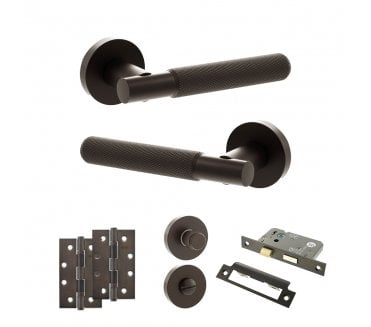 Senza Pari Rosarno Door Handle Bathroom Pack (4 Slim Knuckle Hinges x2) - Urban Dark Bronze
