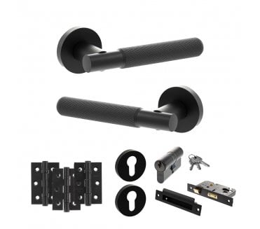 Senza Pari Rosarno Door Handle Euro Profile Lock Pack (3 Ball Bearing Hinges x3) - Matt Black
