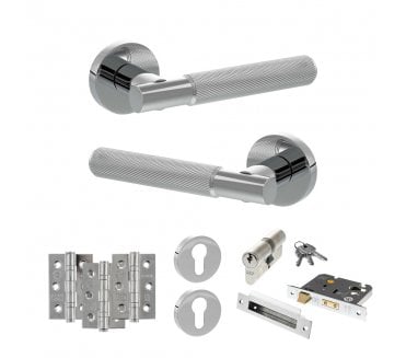 Senza Pari Rosarno Door Handle Euro Profile Lock Pack (3 Ball Bearing Hinges x3) - Polished Chrome