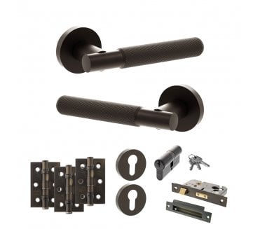 Senza Pari Rosarno Door Handle Euro Profile Lock Pack (3 Ball Bearing Hinges x3) - Urban Dark Bronze